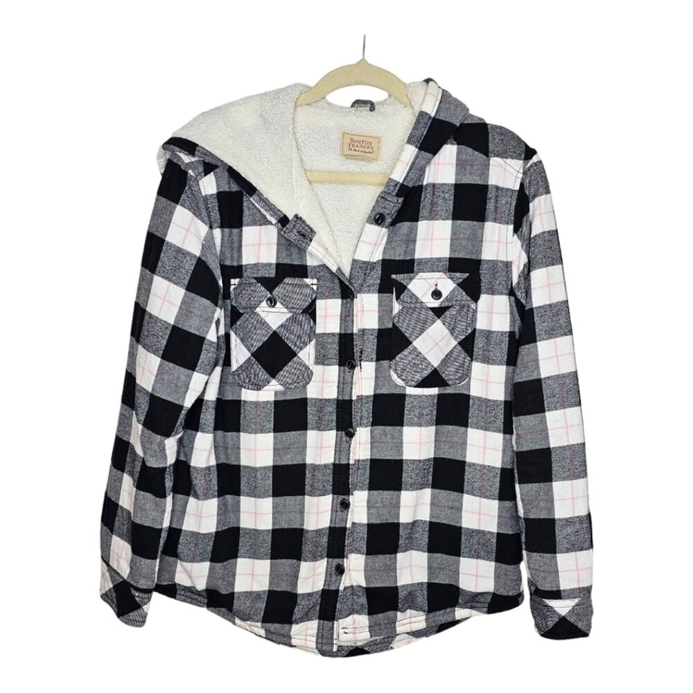 Boston Trader Shacket Fleece Lined Buffalo Check w Light Pink Med *FLAW*